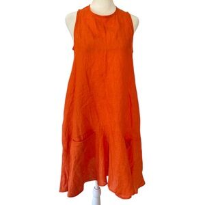 Blitz Positano Dress Women’s Small Pure Linen Buttons Italy Orange Pockets